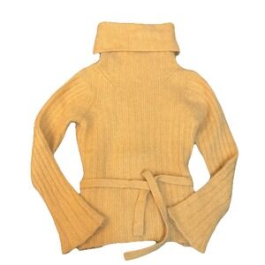 INC International Concepts Yellow Turtleneck Sweater Belted Womens Medium Angora